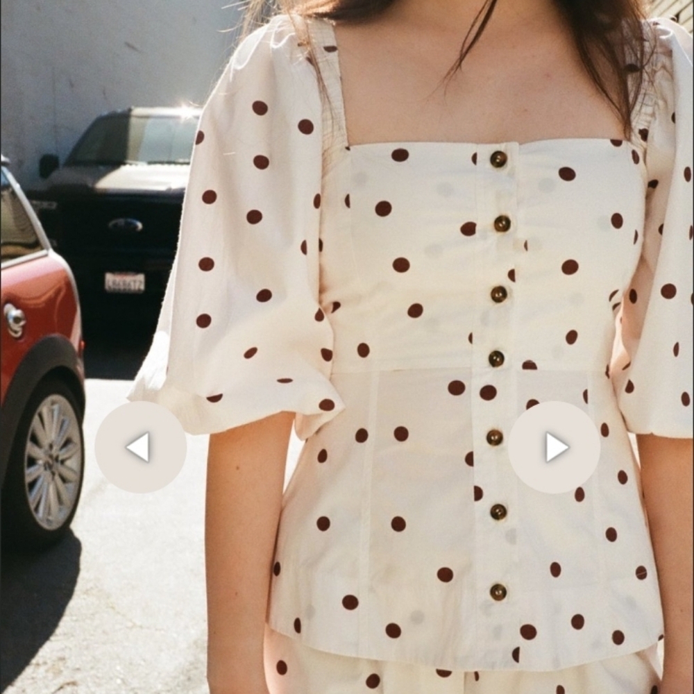 Ganni Polka Dot Print Square Neckline Blouse